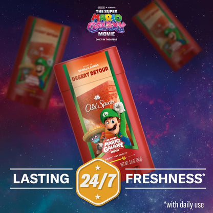 Old Spice x The Super Mario Galaxy Men’s 24/7 Lasting Freshness Desert Detour Aluminum-Free Deodorant - Scent of Vanilla Sands - 3oz