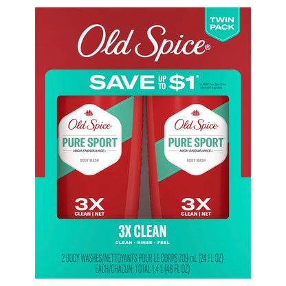 Old Spice High Endurance Pure Sport Body Wash - 24 fl oz/2pk: Liquid for Normal Skin, Whole Body Use, Squeeze Bottle