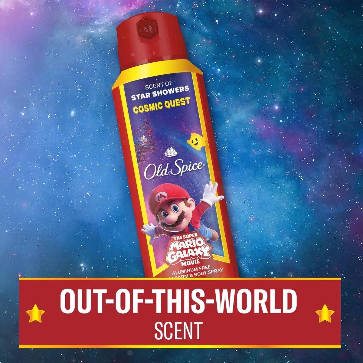 Old Spice x The Super Mario Galaxy Cosmic Quest 24/7 Odor Control Aluminum-Free Deodorant Body Spray - Scent of Star Showers - 5.1 fl oz