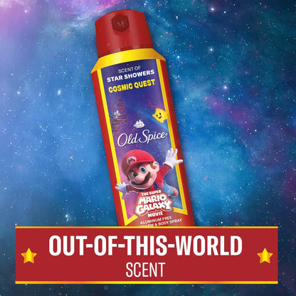 Old Spice x The Super Mario Galaxy Cosmic Quest 24/7 Odor Control Aluminum-Free Deodorant Body Spray - Scent of Star Showers - 5.1 fl oz