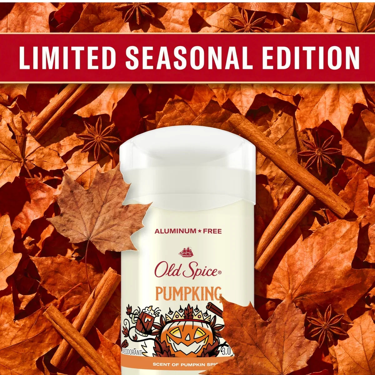 Old Spice Holidudes Deodorant - PumpKing - 3oz: Invisible Solid Deodorant, Under Arm Application, Pumpkin Spice Scent, Normal Skin Type