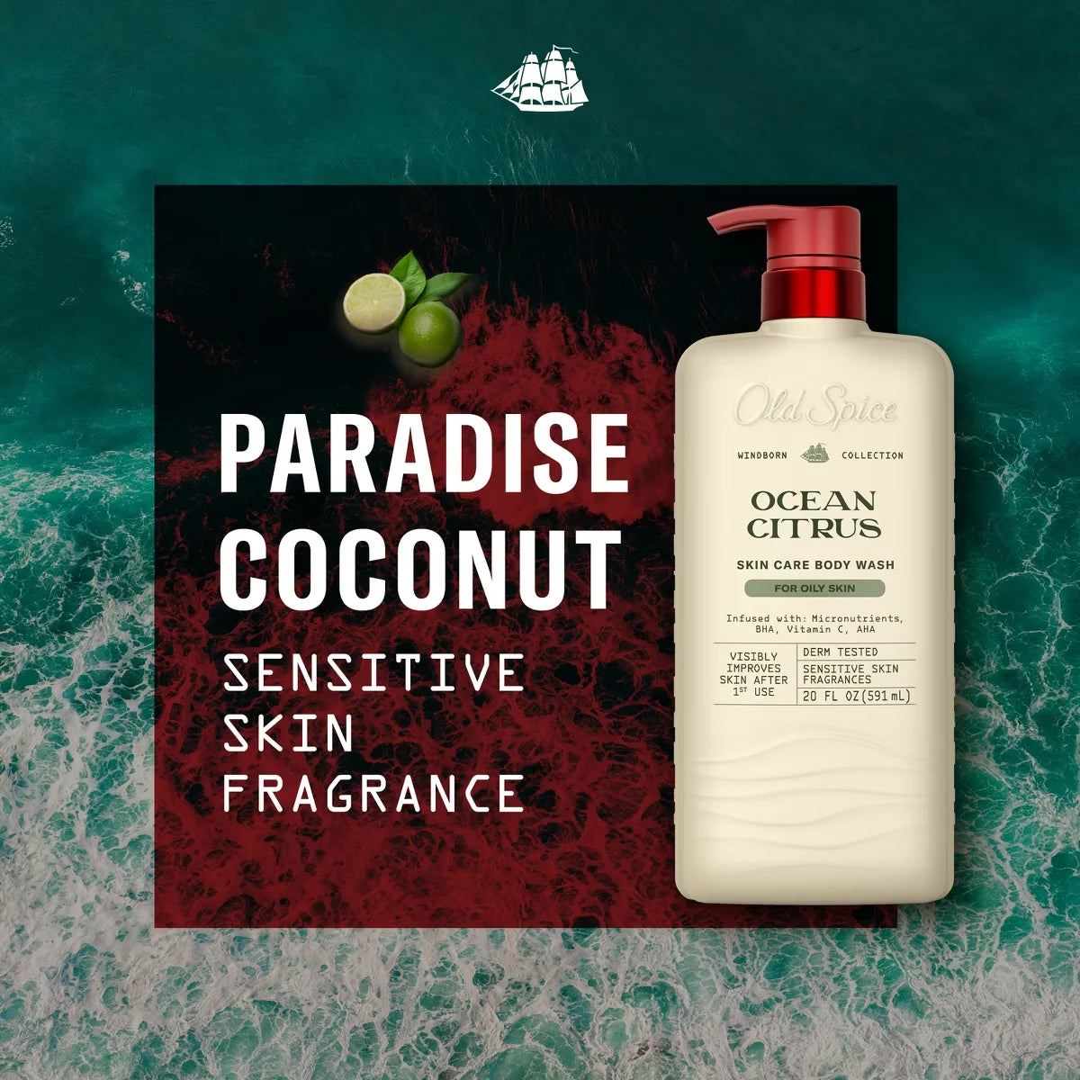 Old Spice Windborn Collection Men 's Body Wash for Oily Skin - Ocean Citrus - 20 fl oz: Moisturizing, Basic Cleansing, Contains Vitamin E