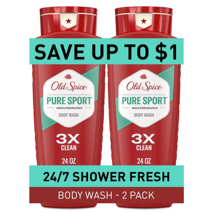 Old Spice High Endurance Pure Sport Body Wash - 24 fl oz/2pk: Liquid for Normal Skin, Whole Body Use, Squeeze Bottle