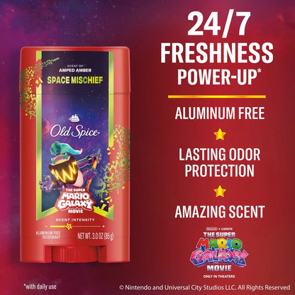 Old Spice x The Super Mario Galaxy Movie 24/7 Lasting Freshness Aluminum-Free Men’s Deodorant - Space Mischief - 3oz