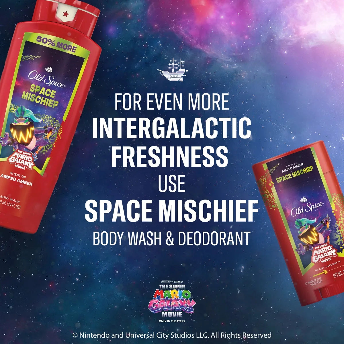 Old Spice x The Super Mario Galaxy Movie 24/7 Lasting Freshness Aluminum-Free Men’s Deodorant - Space Mischief - 3oz