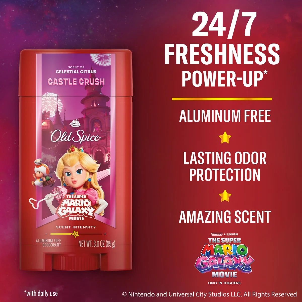 Old Spice x The Super Mario Galaxy Men’s 24/7 Lasting Freshness Aluminum-Free Deodorant - Castle Crush - 3oz