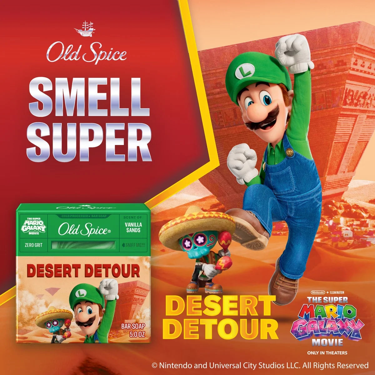 Old Spice x The Super Mario Galaxy Zero Grit - Men’s Desert Detour Cold Processed Bar Soap - Scent of Vanilla Sands - 5oz