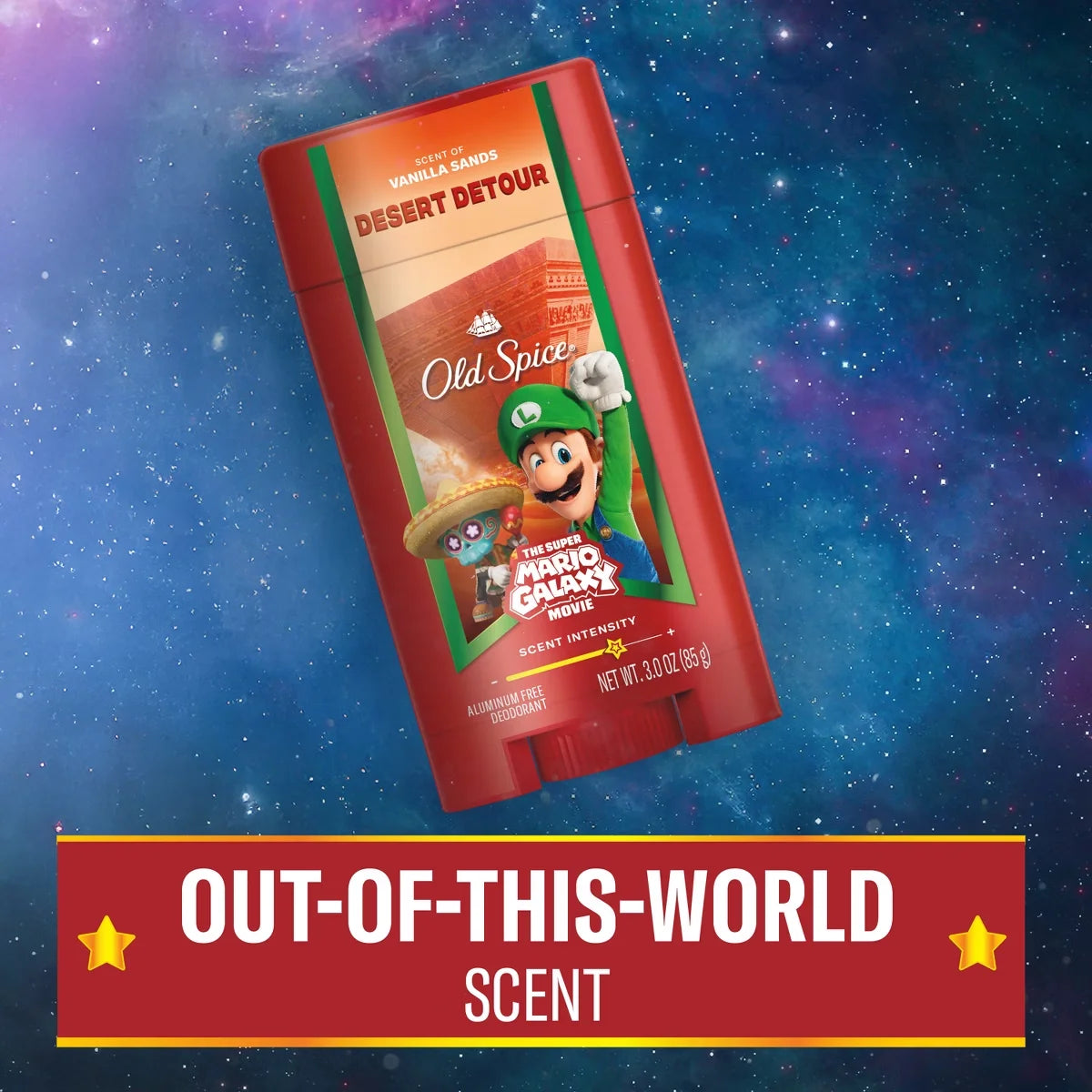 Old Spice x The Super Mario Galaxy Men’s 24/7 Lasting Freshness Desert Detour Aluminum-Free Deodorant - Scent of Vanilla Sands - 3oz