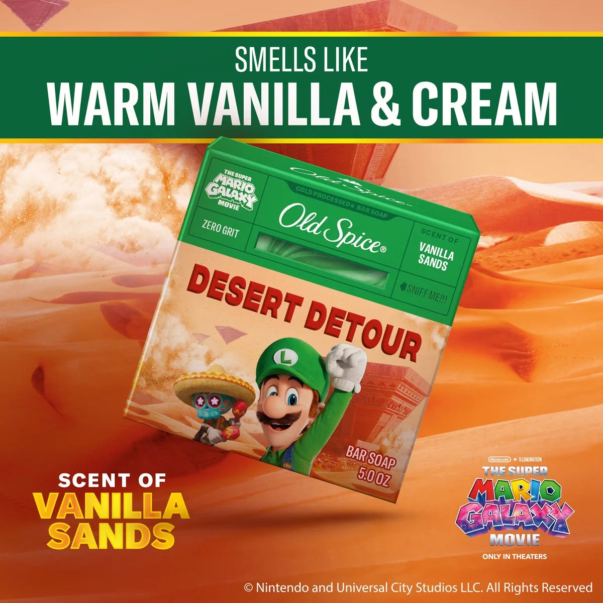 Old Spice x The Super Mario Galaxy Zero Grit - Men’s Desert Detour Cold Processed Bar Soap - Scent of Vanilla Sands - 5oz